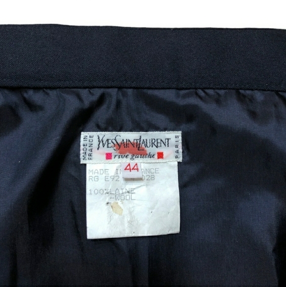 YVES SAINT LAURENT RIVE GAUCHE Navy Pleated Wrap Wool Midi SkirtVintage … - Picture 4 of 6